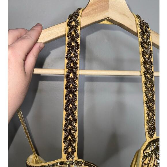 Retrofete NWT Kala Sequin Bra Halter Top Geometric Beading Gold Size Medium - Picture 6 of 9
